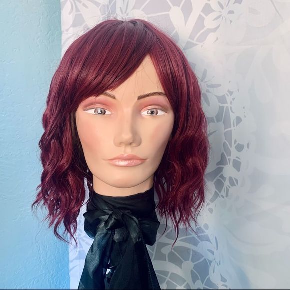 Unlisted Other - Burgundy Red Beach Wave Lob Synthetic Wig Size OS